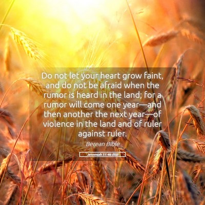 Picture 05 - Jeremiah 51:46 BSB - Do not let your heart grow faint, and do not be - Bible Verse Picture