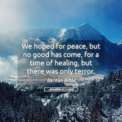 Picture 05 - Jeremiah 8:15 BSB - We hoped for peace, but no good has come, for a - Bible Verse Picture