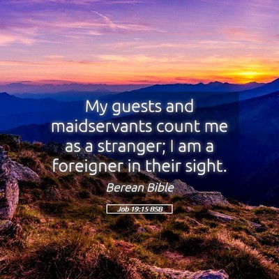 Picture 05 - Job 19:15 BSB - My guests and maidservants count me as a - Bible Verse Picture