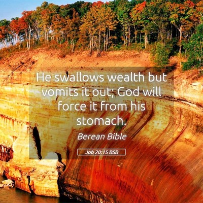 Picture 05 - Job 20:15 BSB - He swallows wealth but vomits it out; God will - Bible Verse Picture