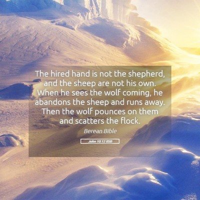 Picture 05 - John 10:12 BSB - The hired hand is not the shepherd, and the sheep - Bible Verse Picture