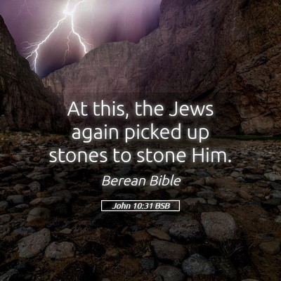 Picture 05 - John 10:31 BSB - At this, the Jews again picked up stones to stone - Bible Verse Picture