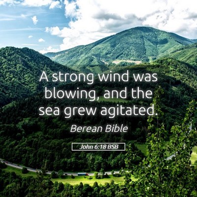 Picture 05 - John 6:18 BSB - A strong wind was blowing, and the sea grew - Bible Verse Picture