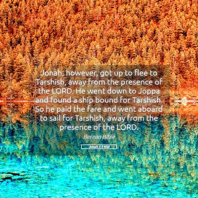 Picture 05 - Jonah 1:3 BSB - Jonah, however, got up to flee to Tarshish, away - Bible Verse Picture