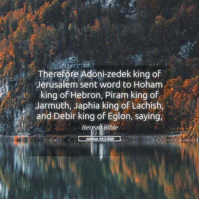 Picture 05 - Joshua 10:3 BSB - Therefore Adoni-zedek king of Jerusalem sent word - Bible Verse Picture