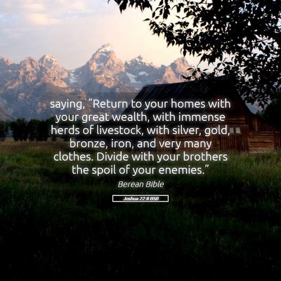 Picture 05 - Joshua 22:8 BSB - saying, “Return to your homes with your great - Bible Verse Picture
