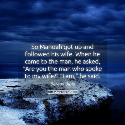 Picture 05 - Judges 13:11 BSB - So Manoah got up and followed his wife. When he - Bible Verse Picture