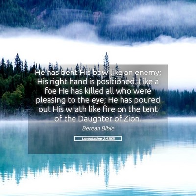 Picture 05 - Lamentations 2:4 BSB - He has bent His bow like an enemy; His right hand - Bible Verse Picture