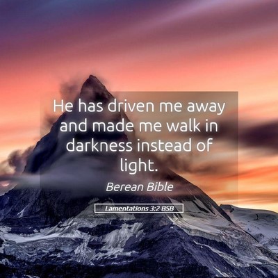 Picture 05 - Lamentations 3:2 BSB - He has driven me away and made me walk in - Bible Verse Picture