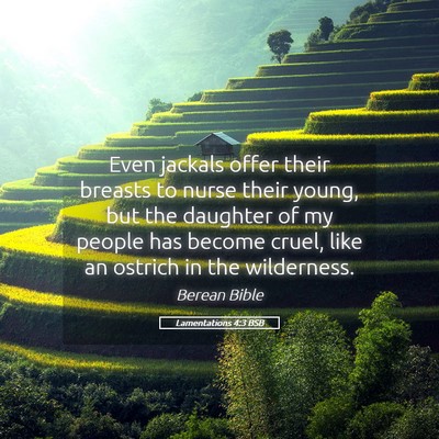 Picture 05 - Lamentations 4:3 BSB - Even jackals offer their breasts to nurse their - Bible Verse Picture