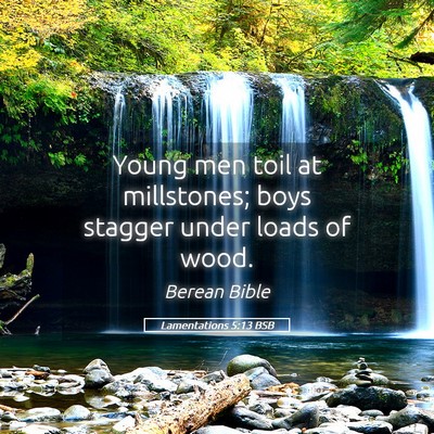 Picture 05 - Lamentations 5:13 BSB - Young men toil at millstones; boys stagger under - Bible Verse Picture