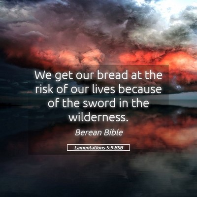 Picture 05 - Lamentations 5:9 BSB - We get our bread at the risk of our lives because - Bible Verse Picture