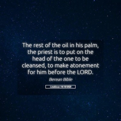 Picture 05 - Leviticus 14:18 BSB - The rest of the oil in his palm, the priest is to - Bible Verse Picture