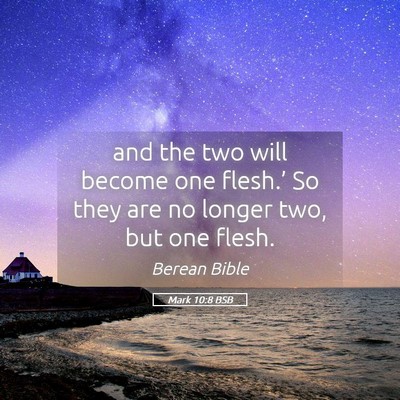 Picture 05 - Mark 10:8 BSB - and the two will become one flesh.’ So they are - Bible Verse Picture