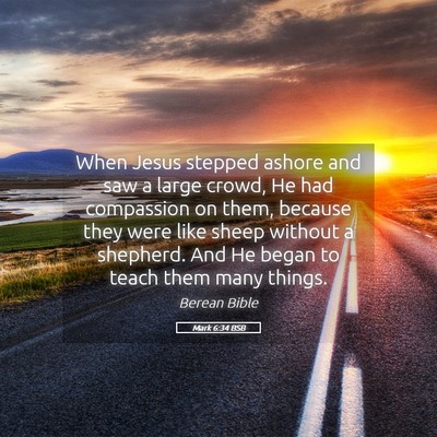 Picture 05 - Mark 6:34 BSB - When Jesus stepped ashore and saw a large crowd, - Bible Verse Picture