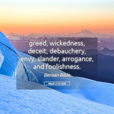 Picture 05 - Mark 7:22 BSB - greed, wickedness, deceit, debauchery, envy, - Bible Verse Picture