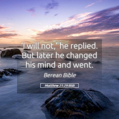 Picture 05 - Matthew 21:29 BSB - ‘I will not,’ he replied. But later he - Bible Verse Picture