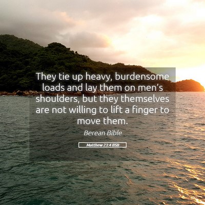 Picture 05 - Matthew 23:4 BSB - They tie up heavy, burdensome loads and lay them - Bible Verse Picture