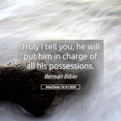 Picture 05 - Matthew 24:47 BSB - Truly I tell you, he will put him in charge of - Bible Verse Picture