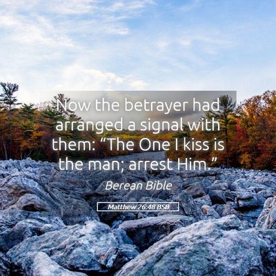 Picture 05 - Matthew 26:48 BSB - Now the betrayer had arranged a signal with them: - Bible Verse Picture