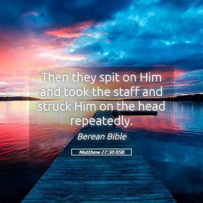 Picture 05 - Matthew 27:30 BSB - Then they spit on Him and took the staff and - Bible Verse Picture