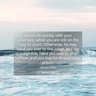 Picture 05 - Matthew 5:25 BSB - Reconcile quickly with your adversary, while you - Bible Verse Picture