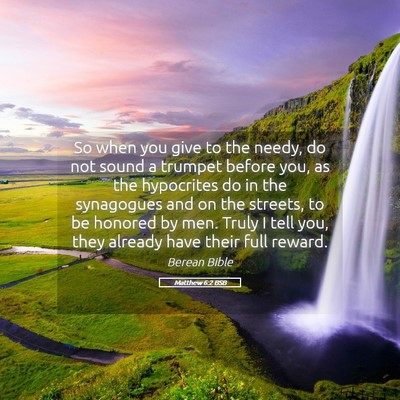 Picture 05 - Matthew 6:2 BSB - So when you give to the needy, do not sound a - Bible Verse Picture