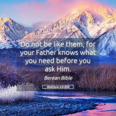 Picture 05 - Matthew 6:8 BSB - Do not be like them, for your Father knows what - Bible Verse Picture