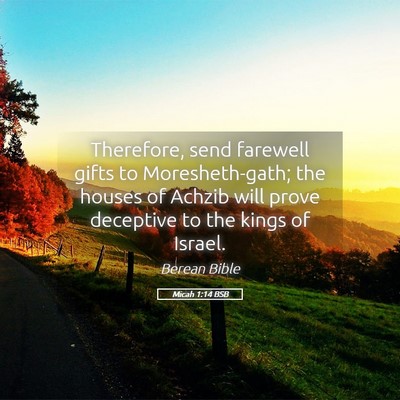 Picture 05 - Micah 1:14 BSB - Therefore, send farewell gifts to Moresheth-gath; - Bible Verse Picture