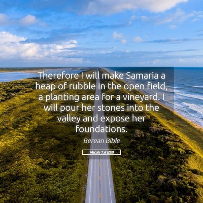 Picture 05 - Micah 1:6 BSB - Therefore I will make Samaria a heap of rubble in - Bible Verse Picture