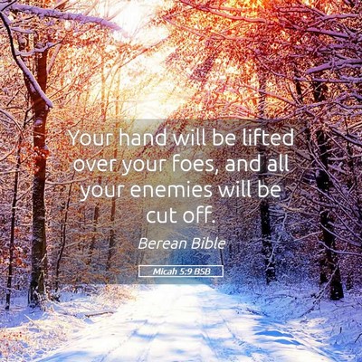 Picture 05 - Micah 5:9 BSB - Your hand will be lifted over your foes, and all - Bible Verse Picture