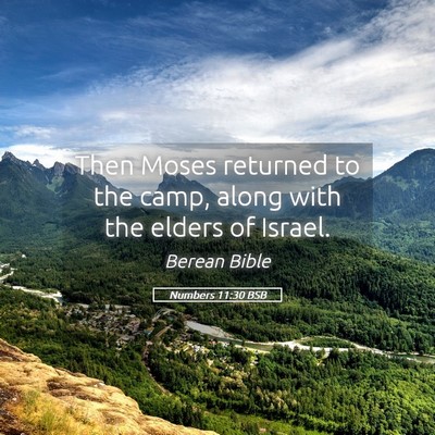 Picture 05 - Numbers 11:30 BSB - Then Moses returned to the camp, along with the - Bible Verse Picture