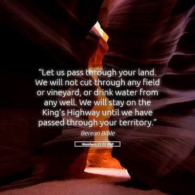 Picture 05 - Numbers 21:22 BSB - “Let us pass through your land. We will not cut - Bible Verse Picture