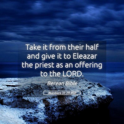 Picture 05 - Numbers 31:29 BSB - Take it from their half and give it to Eleazar - Bible Verse Picture