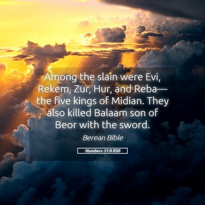 Picture 05 - Numbers 31:8 BSB - Among the slain were Evi, Rekem, Zur, Hur, and - Bible Verse Picture