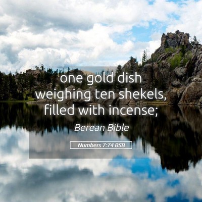 Picture 05 - Numbers 7:74 BSB - one gold dish weighing ten shekels, filled with - Bible Verse Picture