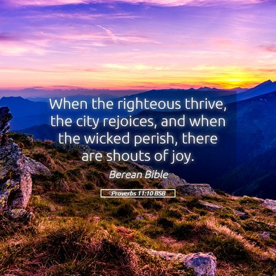 Picture 05 - Proverbs 11:10 BSB - When the righteous thrive, the city rejoices, and - Bible Verse Picture