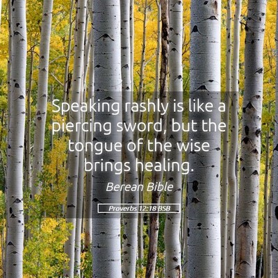 Picture 05 - Proverbs 12:18 BSB - Speaking rashly is like a piercing sword, but the - Bible Verse Picture