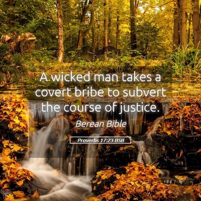 Picture 05 - Proverbs 17:23 BSB - A wicked man takes a covert bribe to subvert the - Bible Verse Picture