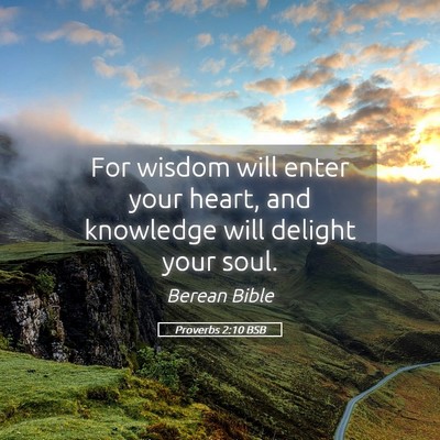 Picture 05 - Proverbs 2:10 BSB - For wisdom will enter your heart, and knowledge - Bible Verse Picture