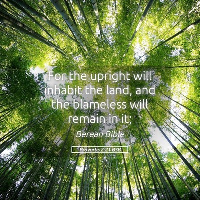 Picture 05 - Proverbs 2:21 BSB - For the upright will inhabit the land, and the - Bible Verse Picture