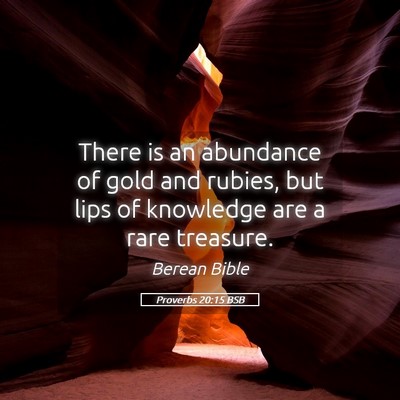 Picture 05 - Proverbs 20:15 BSB - There is an abundance of gold and rubies, but - Bible Verse Picture