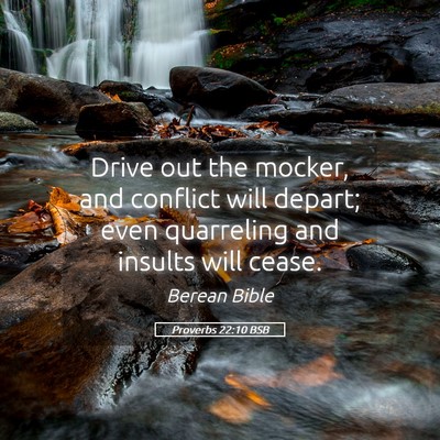 Picture 05 - Proverbs 22:10 BSB - Drive out the mocker, and conflict will depart; - Bible Verse Picture