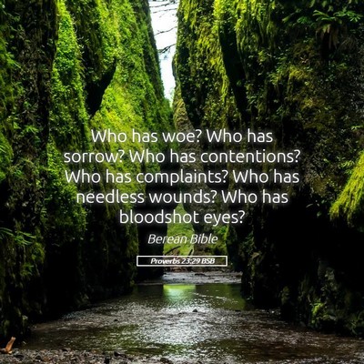 Picture 05 - Proverbs 23:29 BSB - Who has woe? Who has sorrow? Who has contentions? - Bible Verse Picture