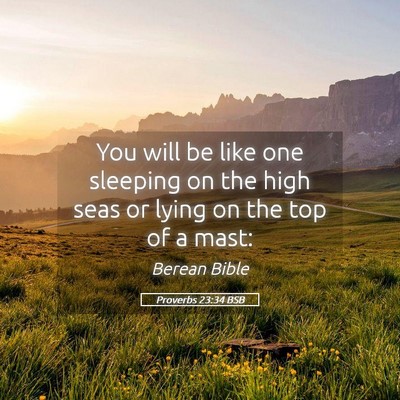 Picture 05 - Proverbs 23:34 BSB - You will be like one sleeping on the high seas or - Bible Verse Picture