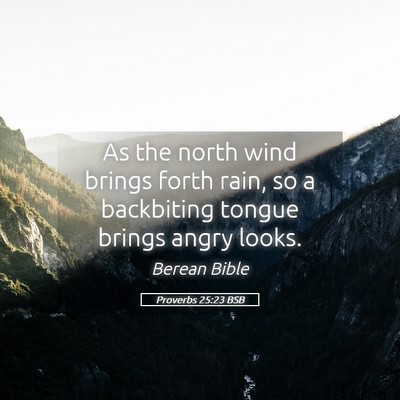 Picture 05 - Proverbs 25:23 BSB - As the north wind brings forth rain, so a - Bible Verse Picture