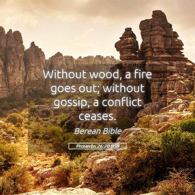 Picture 05 - Proverbs 26:20 BSB - Without wood, a fire goes out; without gossip, a - Bible Verse Picture