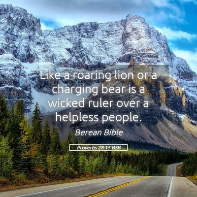 Picture 05 - Proverbs 28:15 BSB - Like a roaring lion or a charging bear is a - Bible Verse Picture