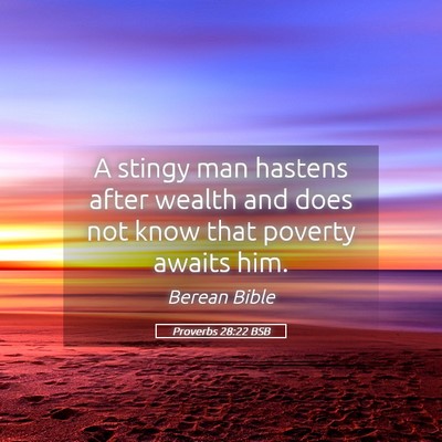 Picture 05 - Proverbs 28:22 BSB - A stingy man hastens after wealth and does not - Bible Verse Picture