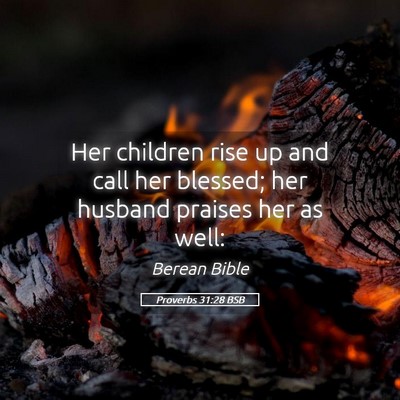 Picture 05 - Proverbs 31:28 BSB - Her children rise up and call her blessed; her - Bible Verse Picture
